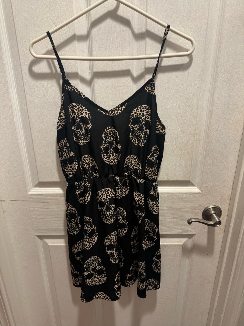 Black Slip Dress with Leopard Skull Print